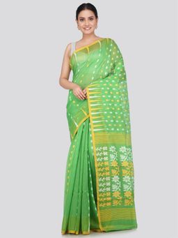 PinkLoom - Women's Soft Cotton Jamdani Saree without Blouse Piece Green