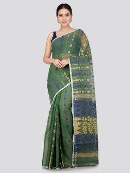 PinkLoom - Women's Soft Cotton Jamdani Saree without Blouse Piece Green