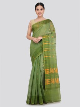 PinkLoom - Women's Soft Cotton Jamdani Saree without Blouse Piece Green