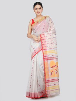 PinkLoom - Women's Soft Cotton Jamdani Saree without Blouse Piece White