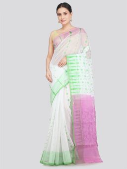 PinkLoom - Women's Soft Cotton Jamdani Saree without Blouse Piece White