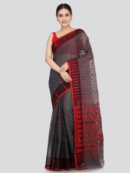 PinkLoom - Women's Soft Cotton Jamdani Saree without Blouse Piece Black