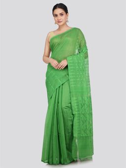 PinkLoom - Women's Soft Cotton Jamdani Saree without Blouse Piece Green