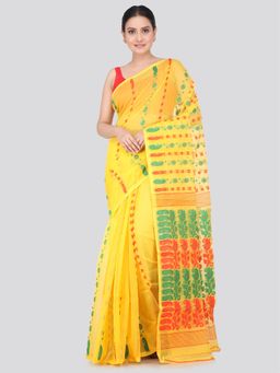 PinkLoom - Women's Soft Cotton Jamdani Saree without Blouse Piece Yellow