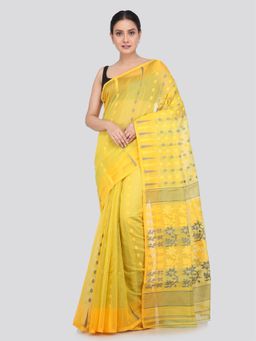 PinkLoom - Women's Soft Cotton Jamdani Saree without Blouse Piece Yellow