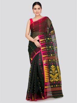 PinkLoom - Women's Soft Cotton Jamdani Saree without Blouse Piece Green
