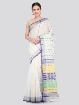 PinkLoom - Women's Soft Cotton Jamdani Saree without Blouse Piece White