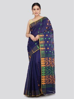 PinkLoom - Women's Soft Cotton Jamdani Saree without Blouse Piece Navy Blue