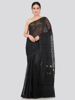 PinkLoom - Women's Soft Cotton Jamdani Saree without Blouse Piece Black