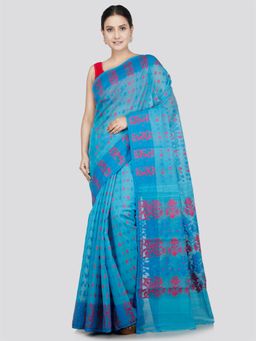 PinkLoom - Women's Soft Cotton Jamdani Saree without Blouse Piece Blue