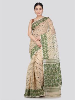PinkLoom - Women's Soft Cotton Jamdani Saree without Blouse Piece Beige