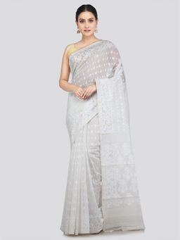 PinkLoom - Women's Soft Cotton Jamdani Saree without Blouse Piece White
