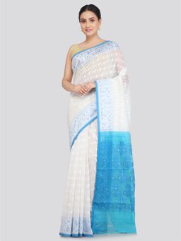 PinkLoom - Women's Soft Cotton Jamdani Saree without Blouse Piece White