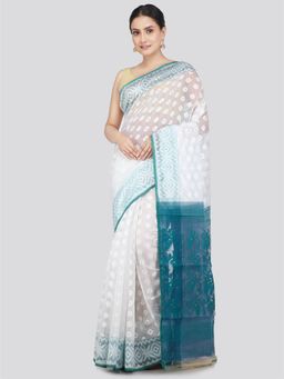 PinkLoom - Women's Soft Cotton Jamdani Saree without Blouse Piece White