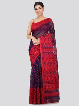 PinkLoom - Women's Soft Cotton Jamdani Saree without Blouse Piece Navy Blue