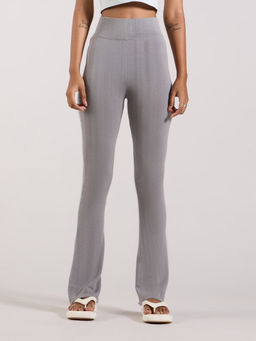 MIXT by Nykaa Fashion - Dark Grey Solid Fit and Flare Mid Waist Trousers