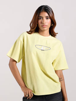 MIXT by Nykaa Fashion - Yellow and Black Graphic Print Oversized T-Shirt