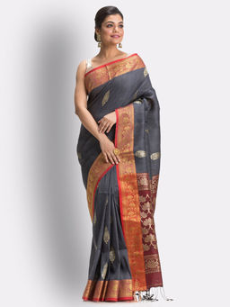Angoshobha - Grey Handloom Traditional Tangail Linen Saree with Unstitched Blouse