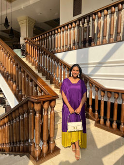 NEORA BY NEHAL CHOPRA - Purple V-Neck Plain Kaftan Dress