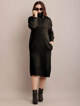 NOBARR - Women'S Acrylic Sweater Dress Zip Detail Drop Shoulder Grey