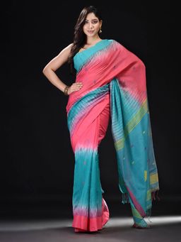 Beatitude - Multicolor Blended Cotton Woven Saree with Unstitched Blouse