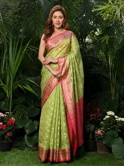 Beatitude - Green Woven Organza Banarasi Saree with Unstitched Blouse