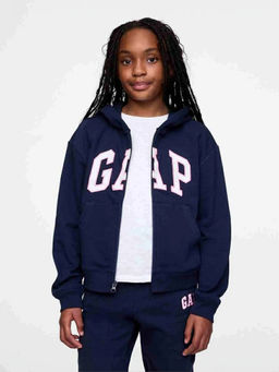 GAP - Navy Blue Solid Cotton Blend Loose Fit Hoodie