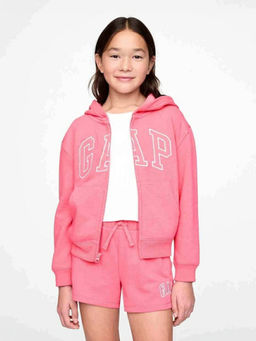 GAP - Pink Solid Cotton Blend Loose Fit Hoodie