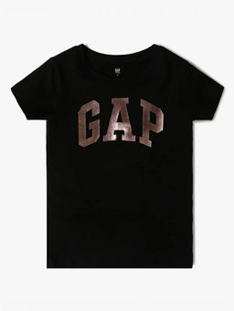 GAP - Black Solid Cotton Regular Fit T-Shirt