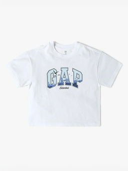 GAP - White Printed Cotton Relaxed Fit T-Shirt