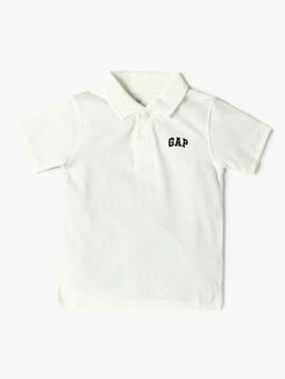 GAP - Off White Solid Cotton Relaxed Fit Polo T-Shirt