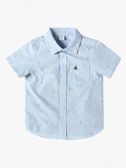 GAP - Blue Printed Cotton Regular Fit Shirt