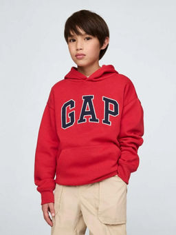 GAP - Red Solid Cotton Blend Relaxed Fit Hoodie