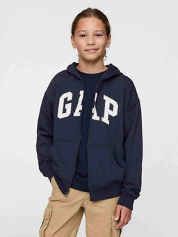 GAP - Navy Blue Solid Cotton Blend Relaxed Fit Hoodie