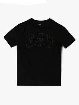 GAP - Black Solid Cotton Relaxed Fit T-Shirt