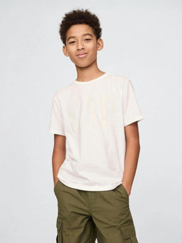 GAP - Off White Solid Cotton Relaxed Fit T-Shirt
