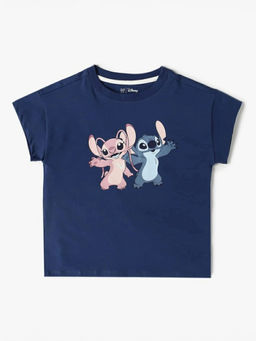 GAP - Navy Blue Printed Cotton Blend Regular Fit T-Shirt