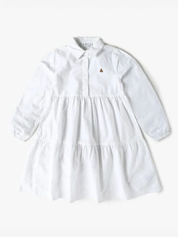 GAP - White Solid Cotton Blend Regular Fit Dress