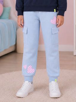 KiddoPanti - Blue Printed Fleece Regular Fit Joggers
