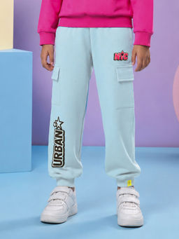 KiddoPanti - Blue Printed Fleece Regular Fit Joggers