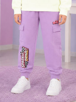 KiddoPanti - Purple Printed Fleece Regular Fit Joggers