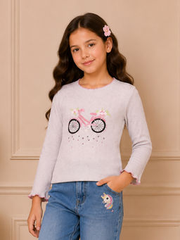 Cutecumber - Grey Printed Cotton Regular Fit Top
