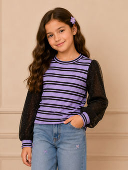 Cutecumber - Purple Stripes Cotton Regular Fit Top