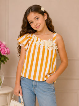 Cutecumber - Mustard Stripes Cotton Regular Fit Top