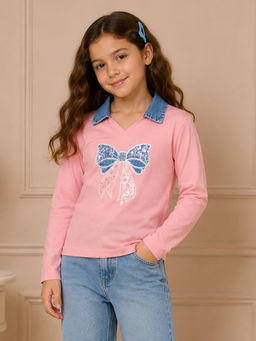 Cutecumber - Peach Embellished Cotton Regular Fit Top