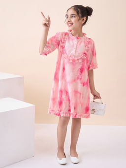 StyloBug - Pink Tie & Dye Polyester A-Line Fit Dress