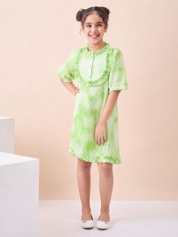 StyloBug - Green Tie & Dye Polyester A-Line Fit Dress
