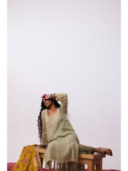 PANTS AND PAJAMAS - Arunima Embroidered Grey Kurta