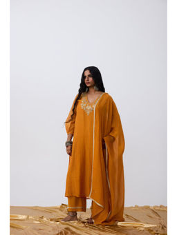 PANTS AND PAJAMAS - Udaya Embroidered Orange Kurta