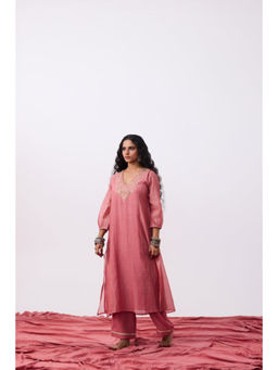 PANTS AND PAJAMAS - Prarambh Embroidered Pink Kurta